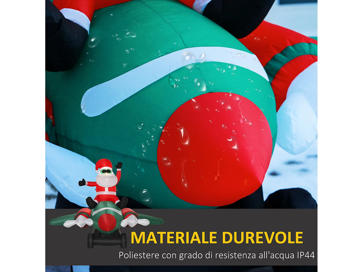 Babbo natale gonfiabile su aereo luci led decorazione esterno