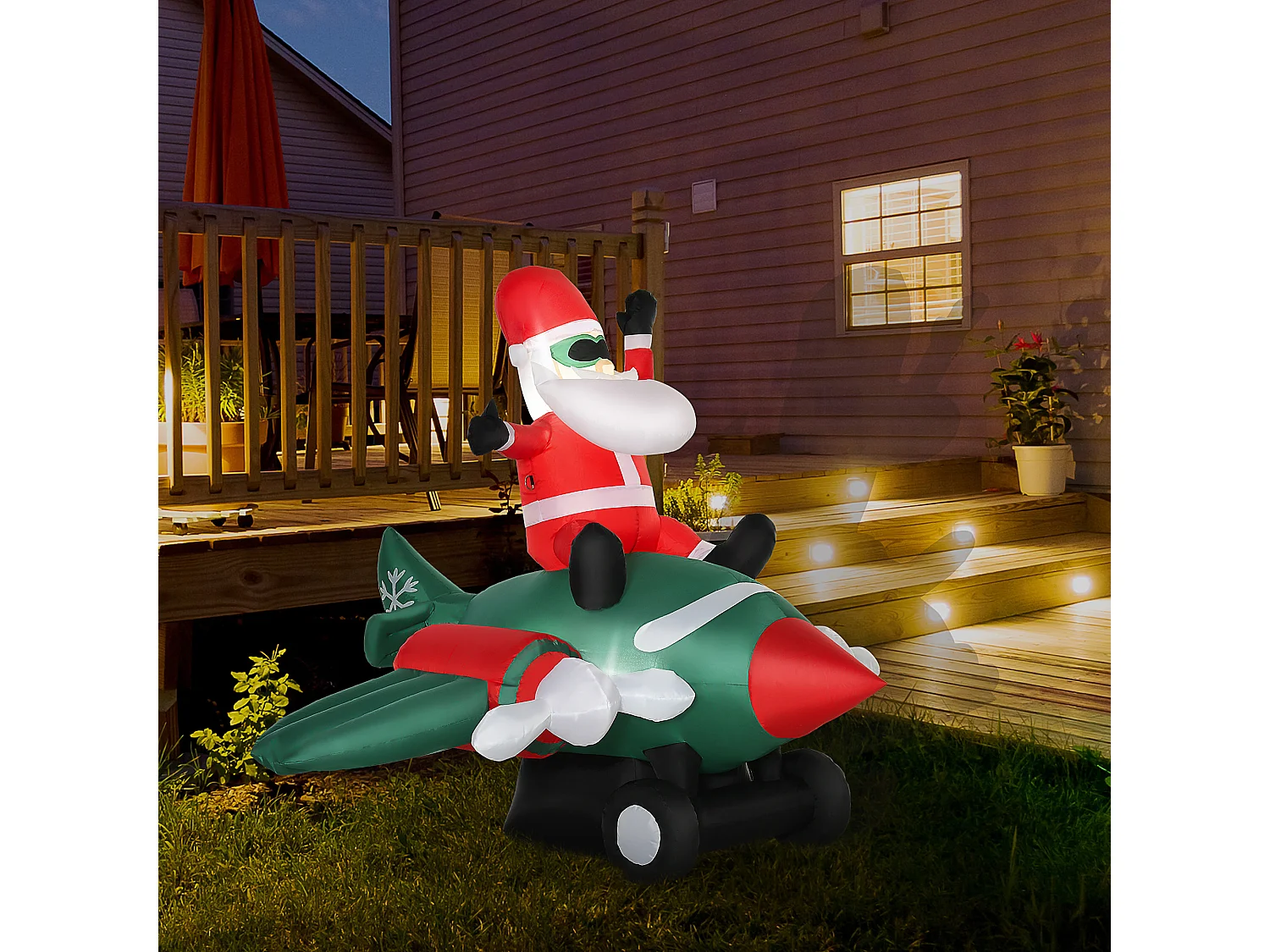 Babbo natale gonfiabile su aereo luci led decorazione esterno