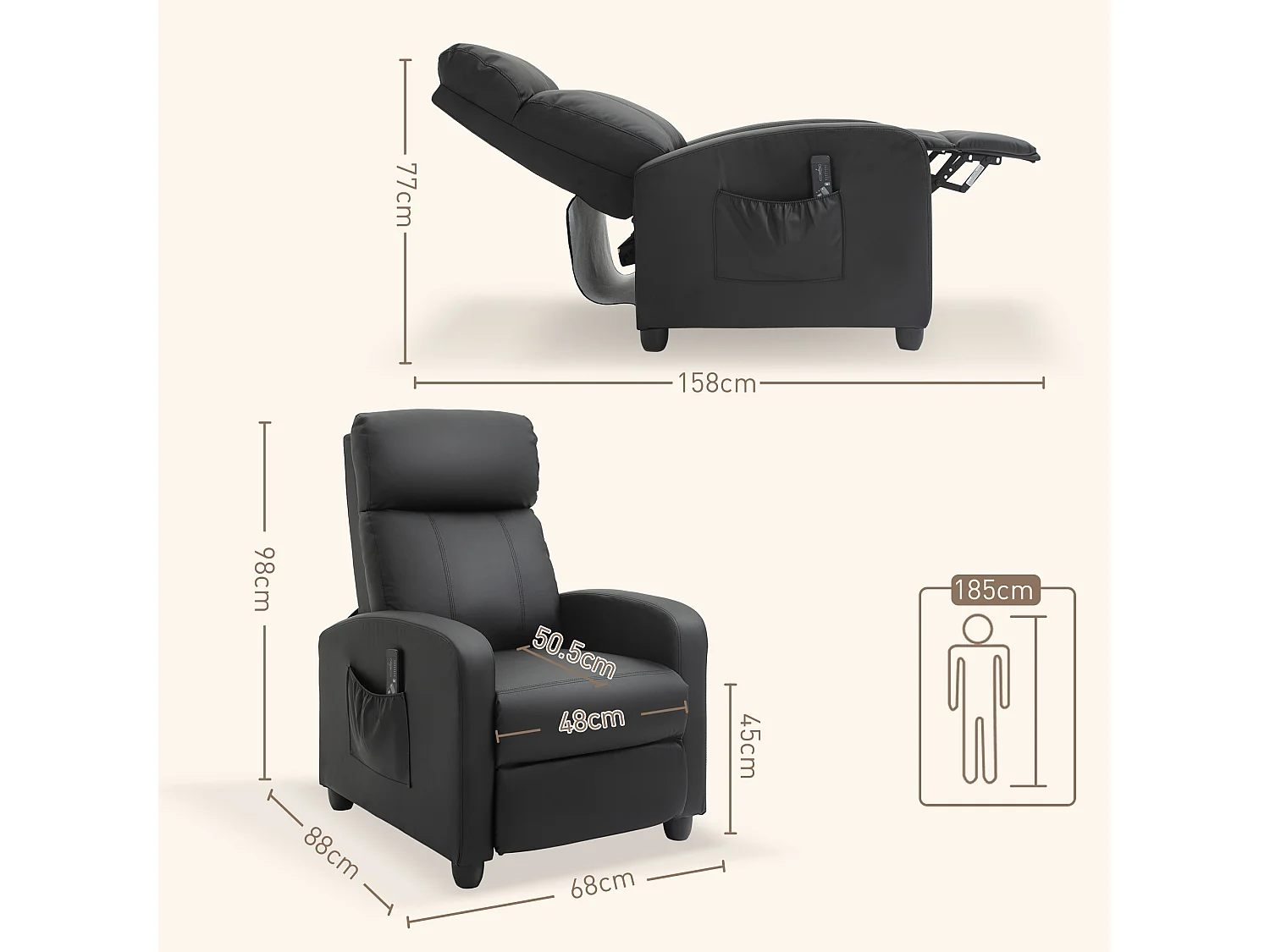 Poltrona massaggiante reclinabile con telecomando e poggiapiedi