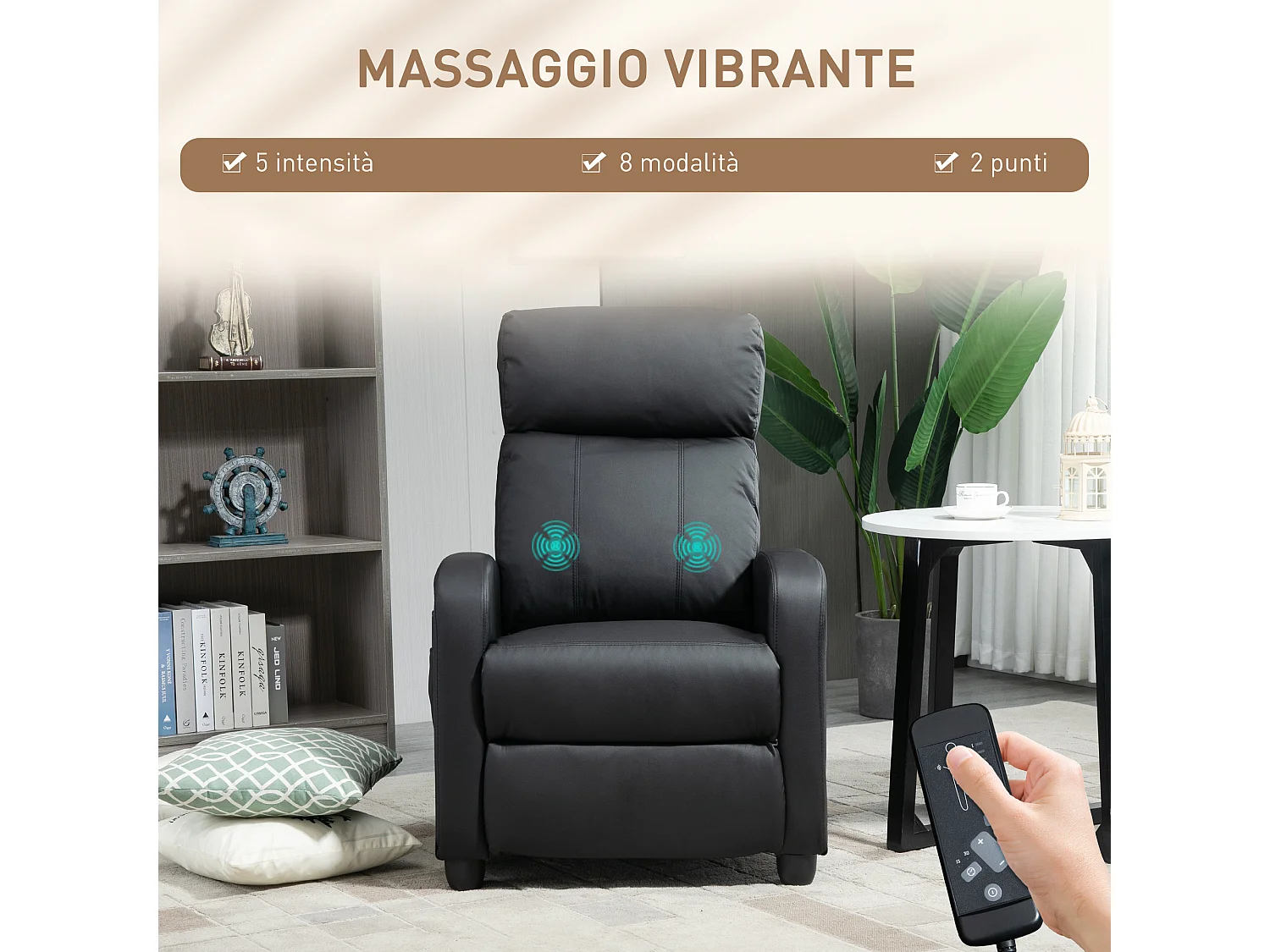 Poltrona massaggiante reclinabile con telecomando e poggiapiedi