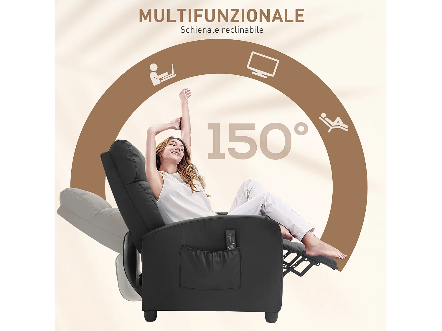 Poltrona massaggiante reclinabile con telecomando e poggiapiedi