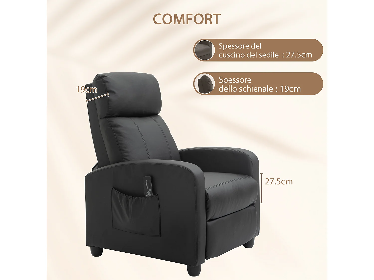 Poltrona massaggiante reclinabile con telecomando e poggiapiedi