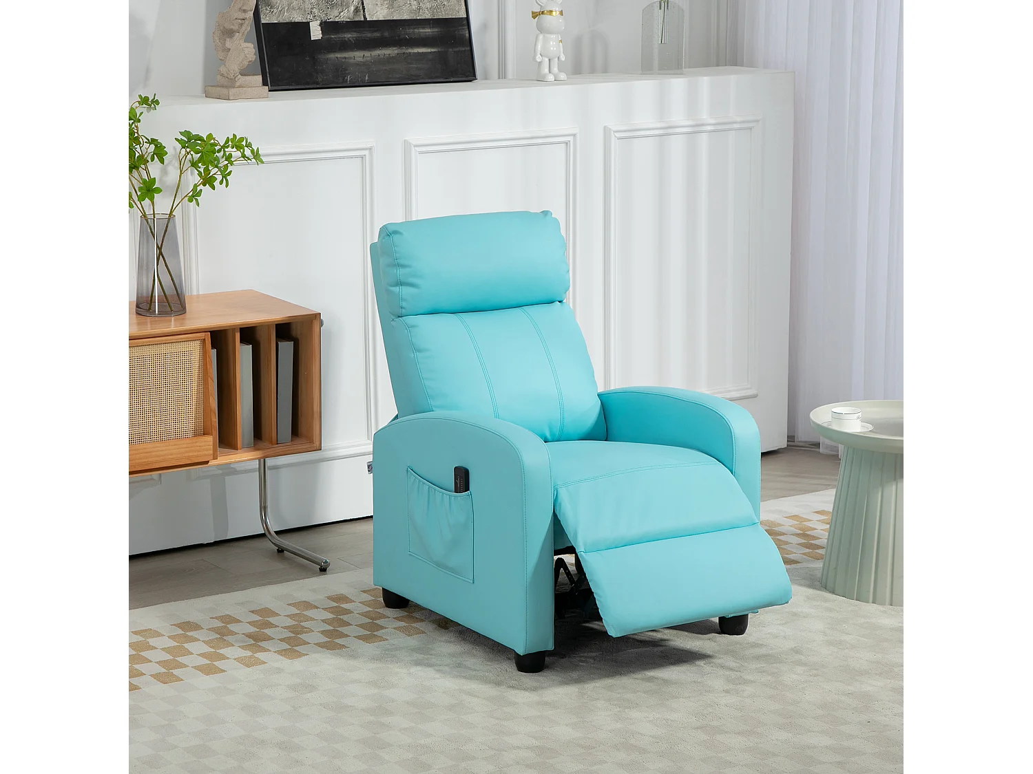Poltrona massaggiante reclinabile con telecomando azzurro