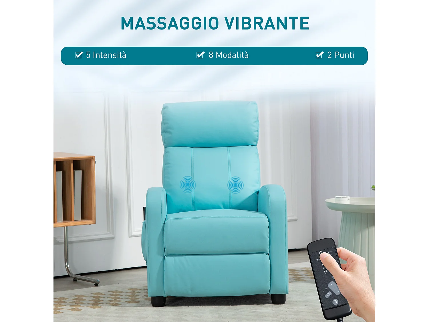 Poltrona massaggiante reclinabile con telecomando azzurro