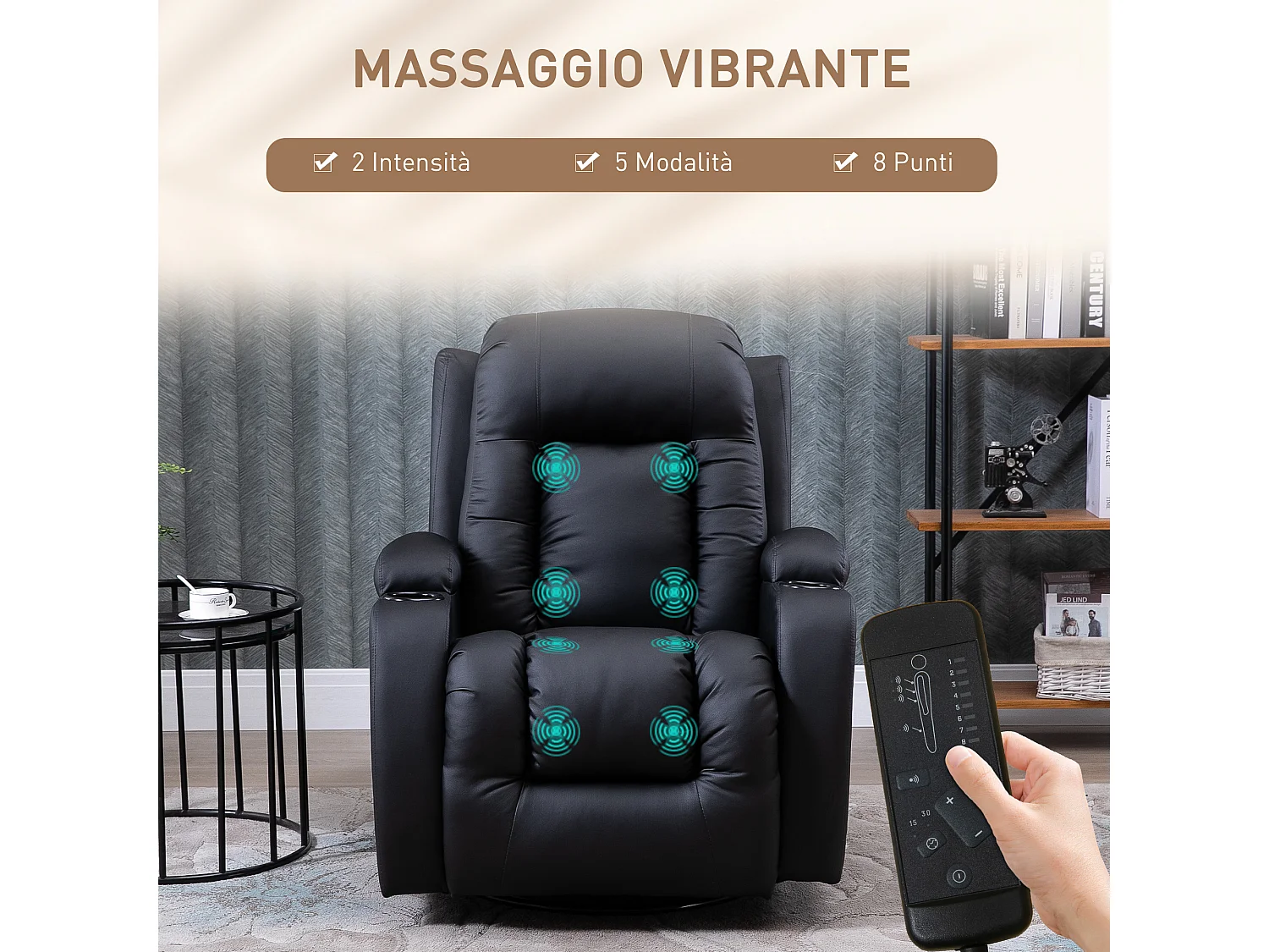 Poltrona relax reclinabile fino a 150° massaggiante e riscaldante nero