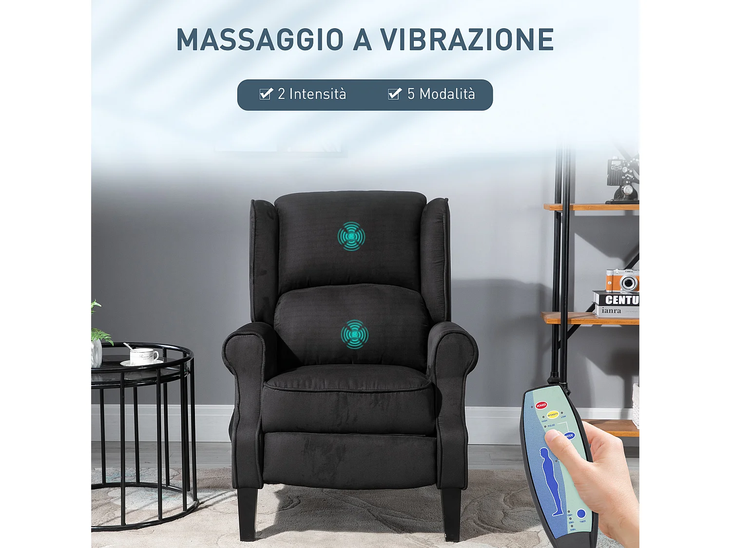 Poltrona relax massaggiante reclinabile con telecomando nero