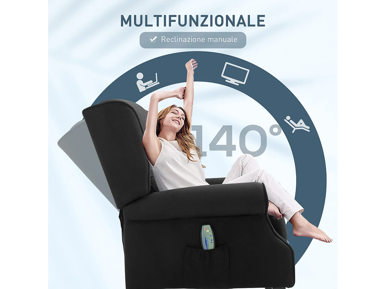 Poltrona relax massaggiante reclinabile con telecomando nero