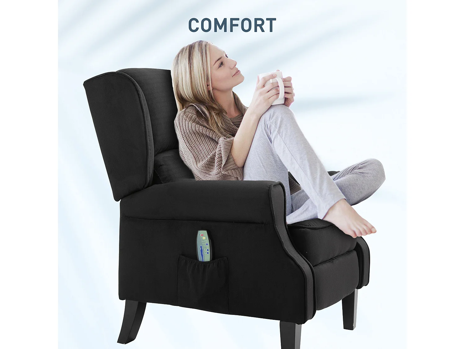 Poltrona relax massaggiante reclinabile con telecomando nero