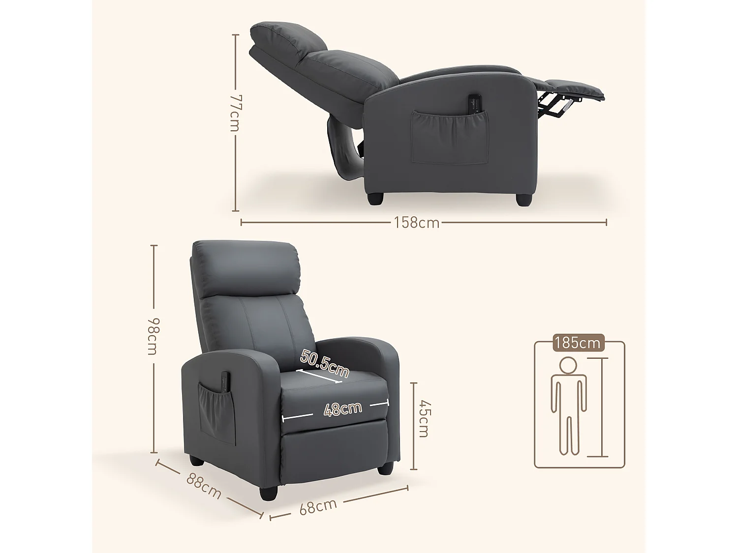 Poltrona massaggiante reclinabile con telecomando e poggiapiedi