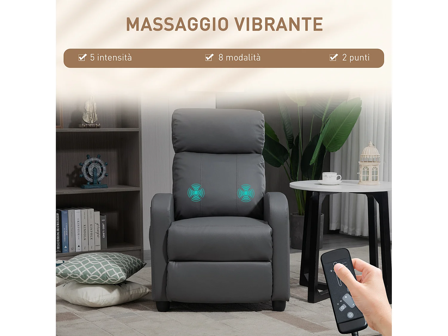 Poltrona massaggiante reclinabile con telecomando e poggiapiedi