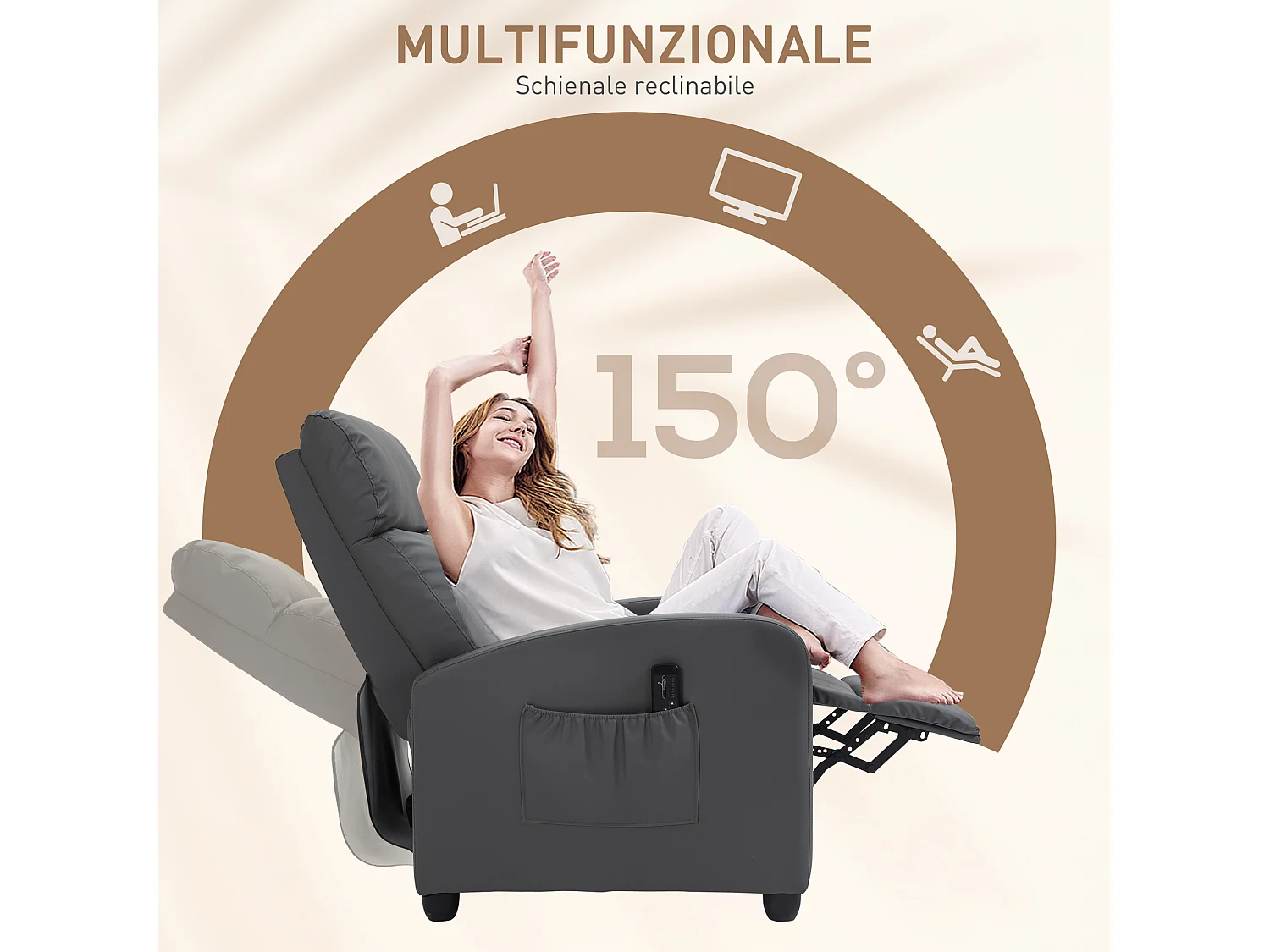 Poltrona massaggiante reclinabile con telecomando e poggiapiedi