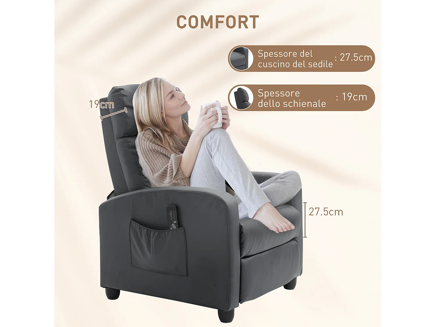 Poltrona massaggiante reclinabile con telecomando e poggiapiedi