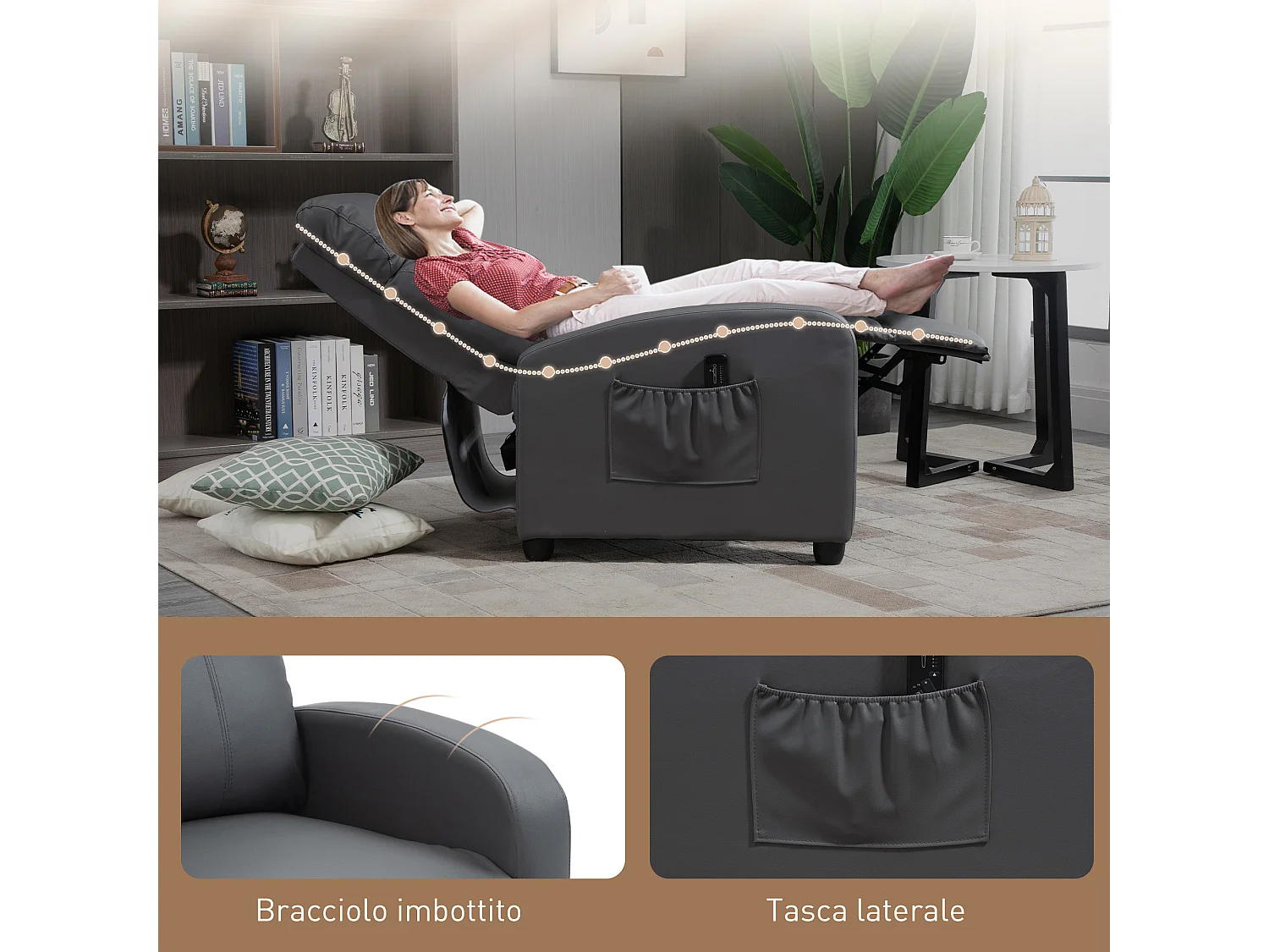 Poltrona massaggiante reclinabile con telecomando e poggiapiedi