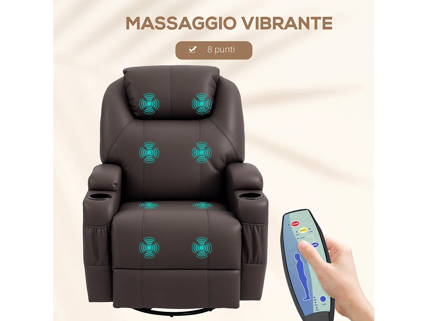 Poltrona massaggiante reclinabile in finta pelle marrone scuro