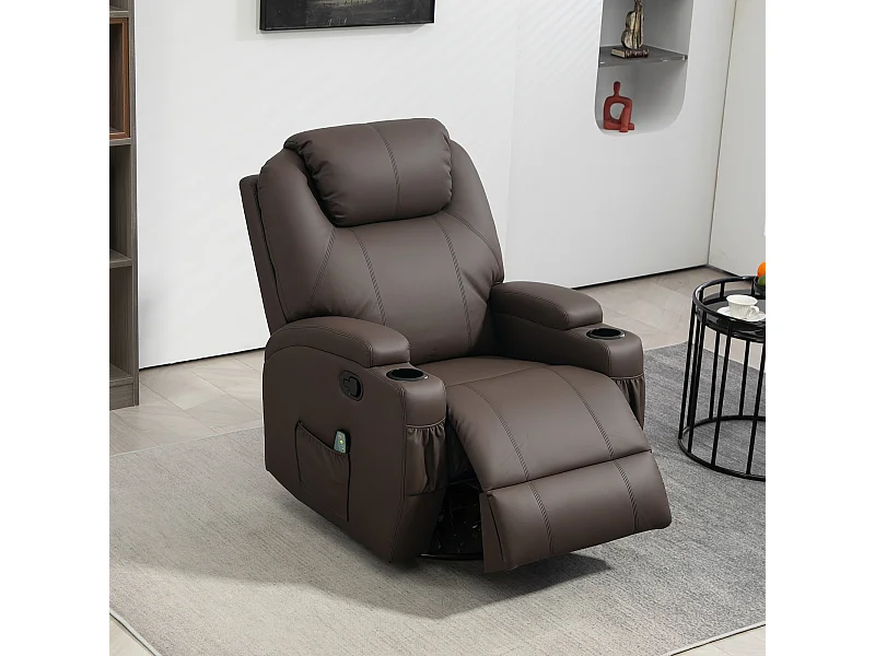Poltrona massaggiante reclinabile in finta pelle marrone scuro
