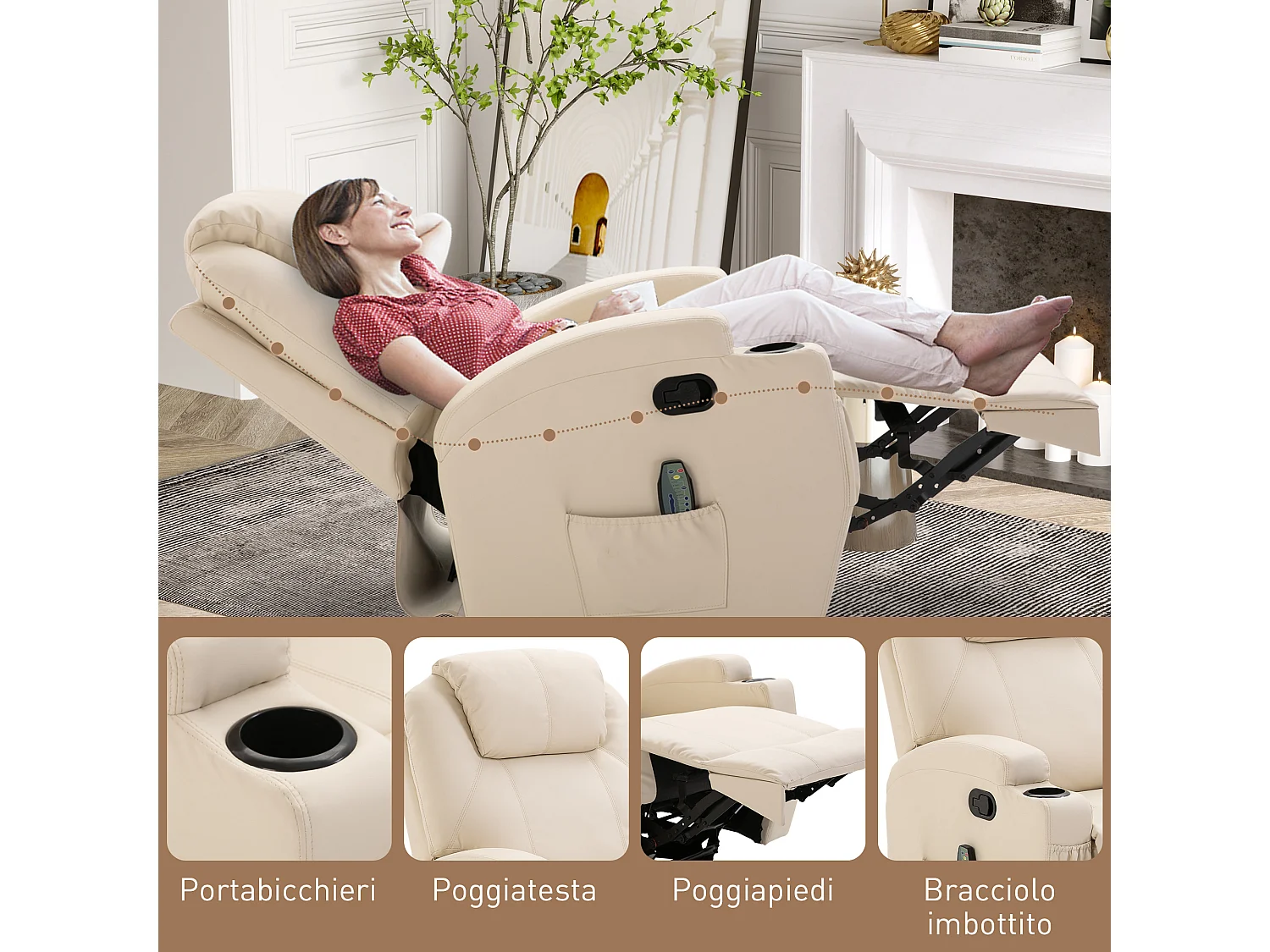 Poltrona massaggiante 5 modalità reclinabile con poggiapiedi