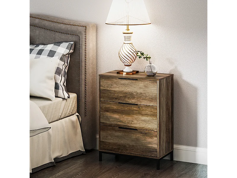 Cassettiera 3 cassetti in truciolato e metallo 62x35x82 cm marrone