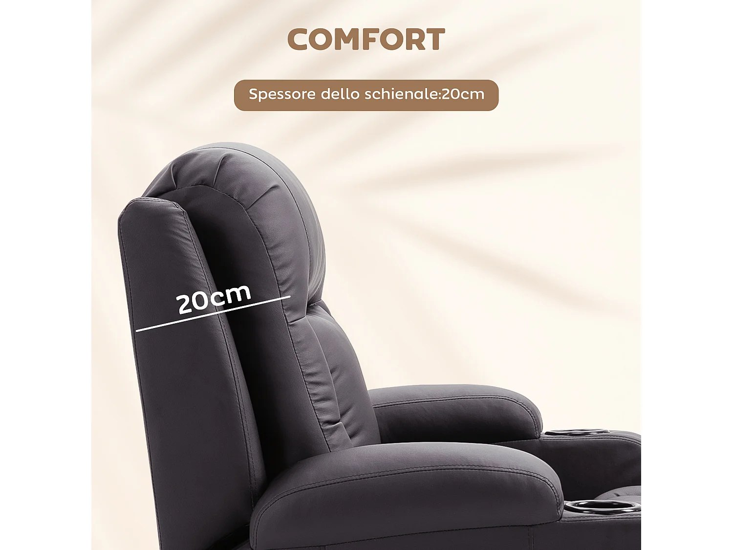 Poltrona massaggiante a 8 punti con telecomando in finta pelle marrone