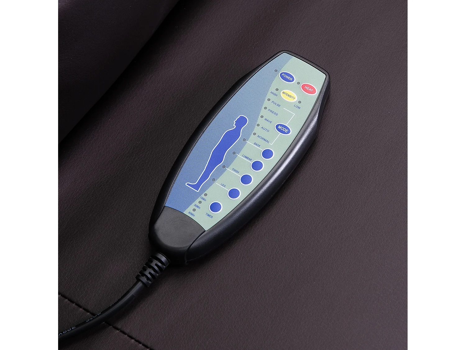 Poltrona massaggiante a 8 punti con telecomando in finta pelle marrone