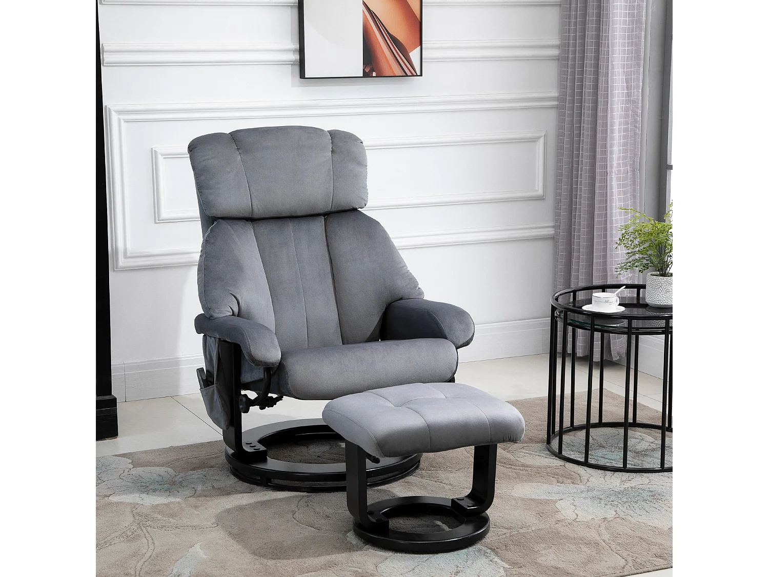 Poltrona massaggiante reclinabile con poggiapiedi e telecomando grigio