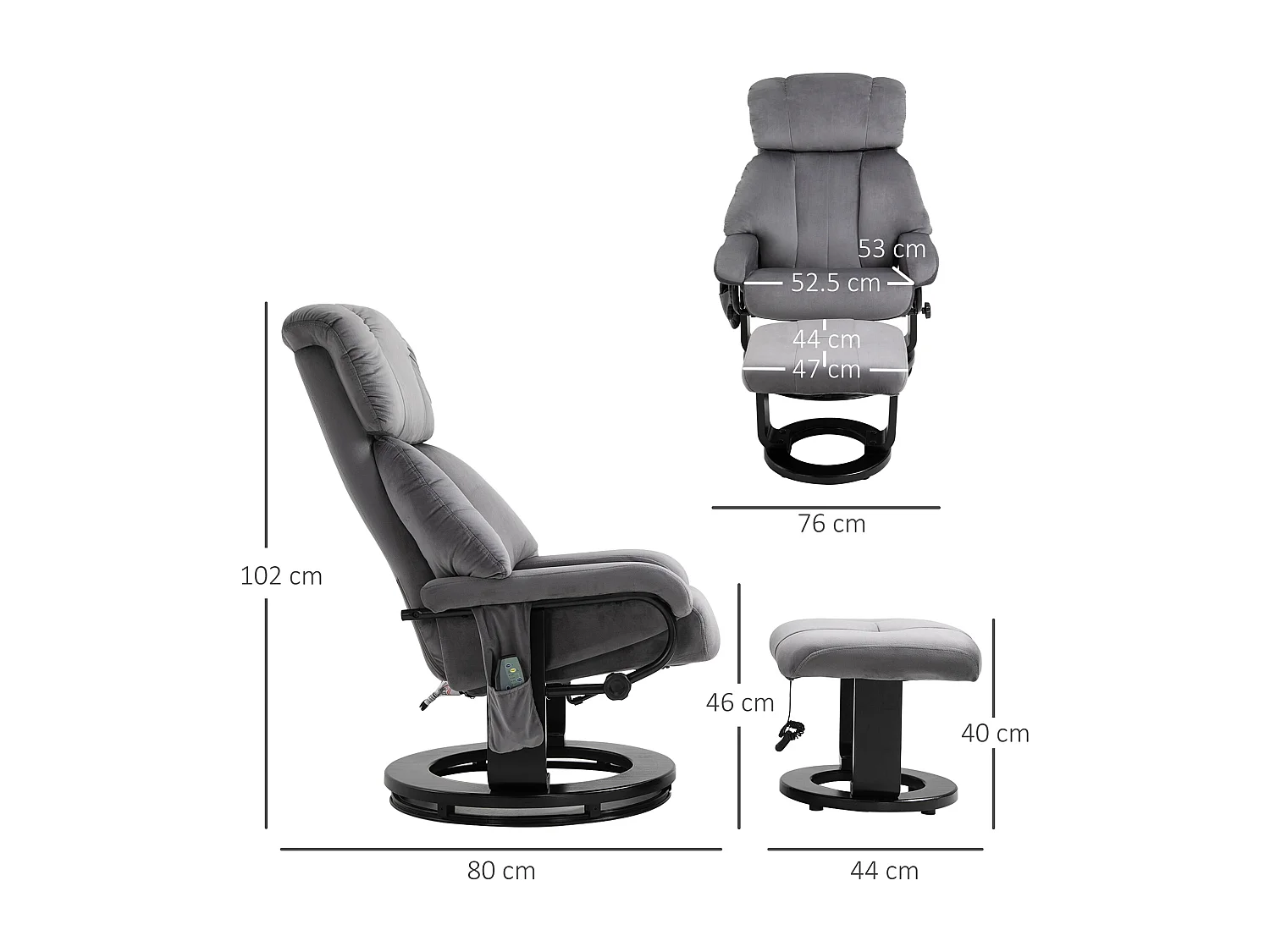 Poltrona massaggiante reclinabile con poggiapiedi e telecomando grigio