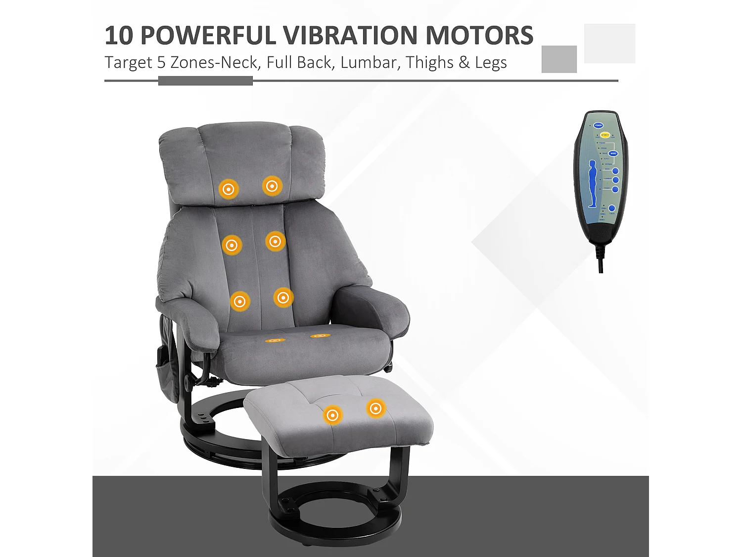 Poltrona massaggiante reclinabile con poggiapiedi e telecomando grigio