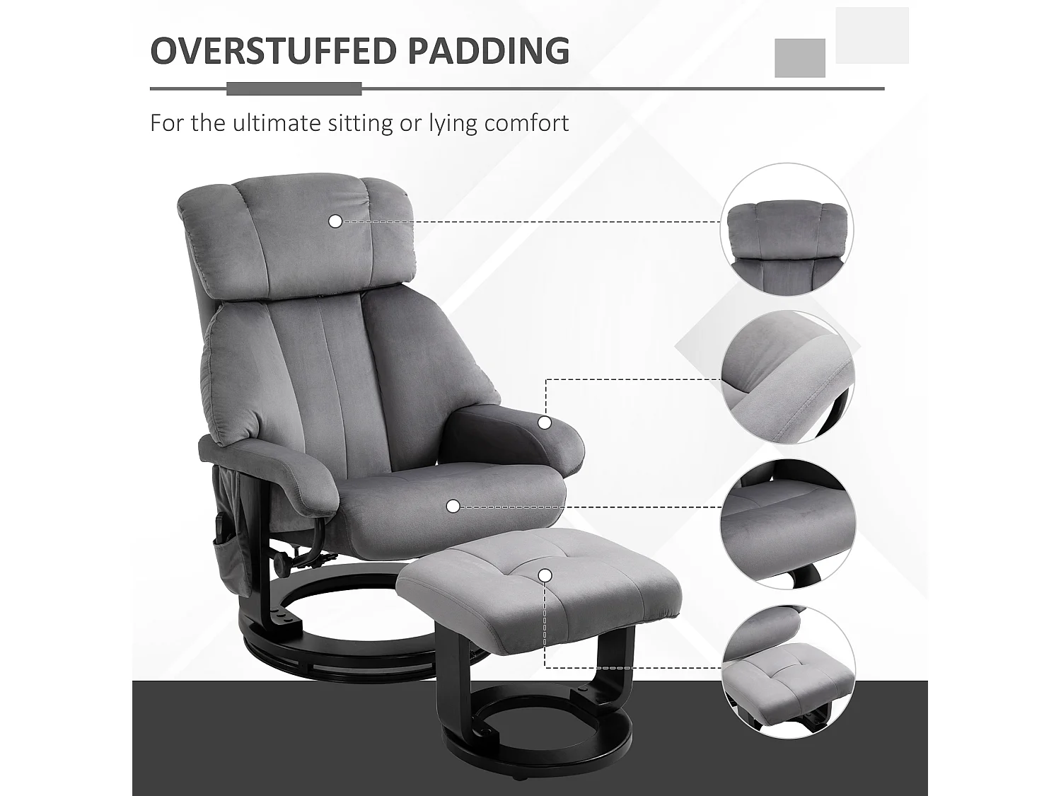 Poltrona massaggiante reclinabile con poggiapiedi e telecomando grigio