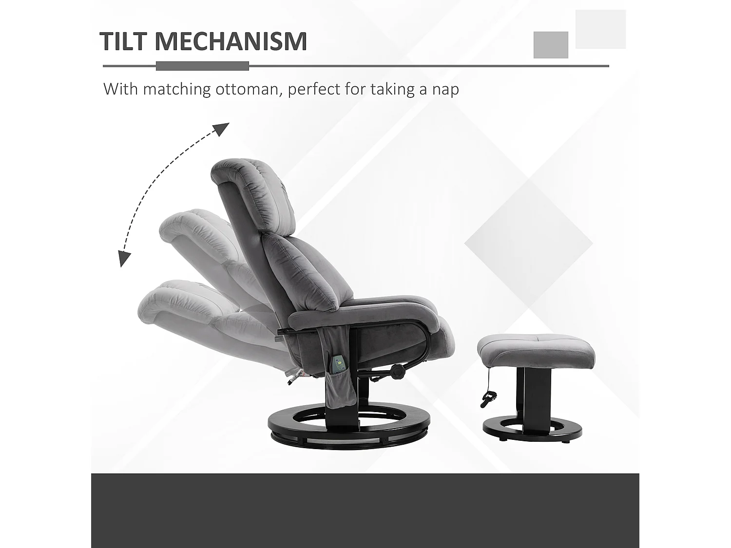 Poltrona massaggiante reclinabile con poggiapiedi e telecomando grigio