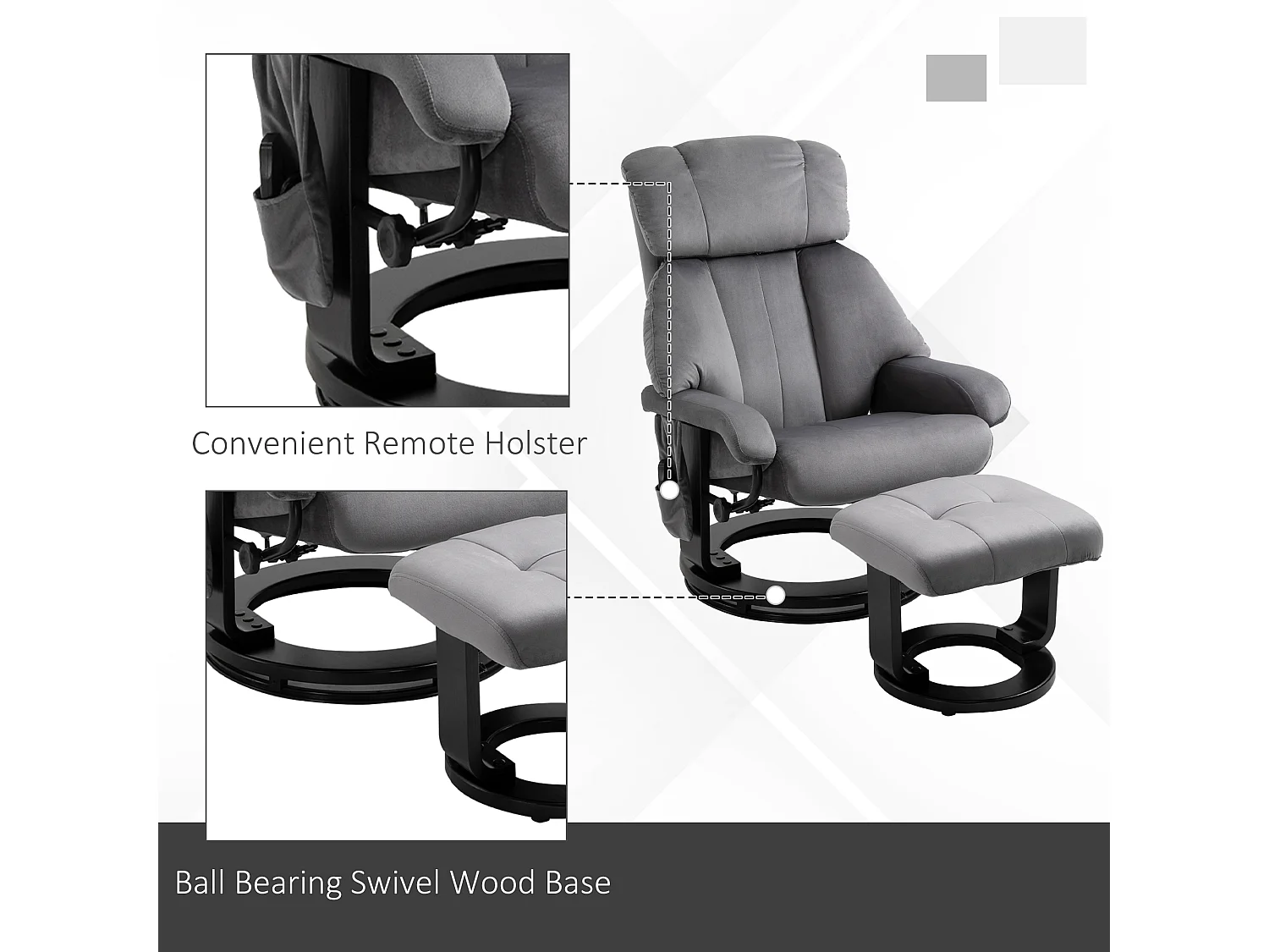 Poltrona massaggiante reclinabile con poggiapiedi e telecomando grigio