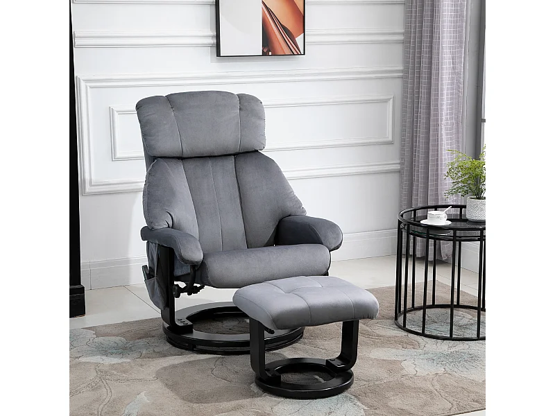 Poltrona massaggiante reclinabile con poggiapiedi e telecomando grigio