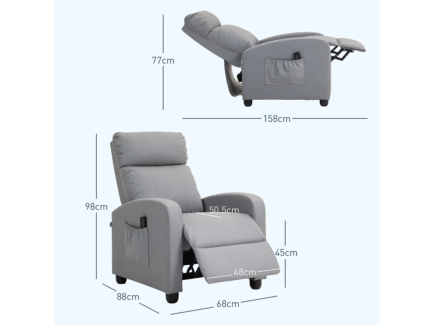 Poltrona massaggiante reclinabile con 8 modalità e telecomando grigio