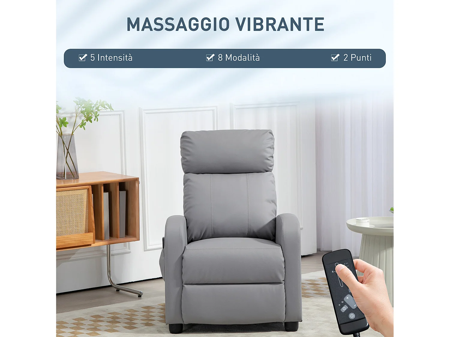 Poltrona massaggiante reclinabile con 8 modalità e telecomando grigio