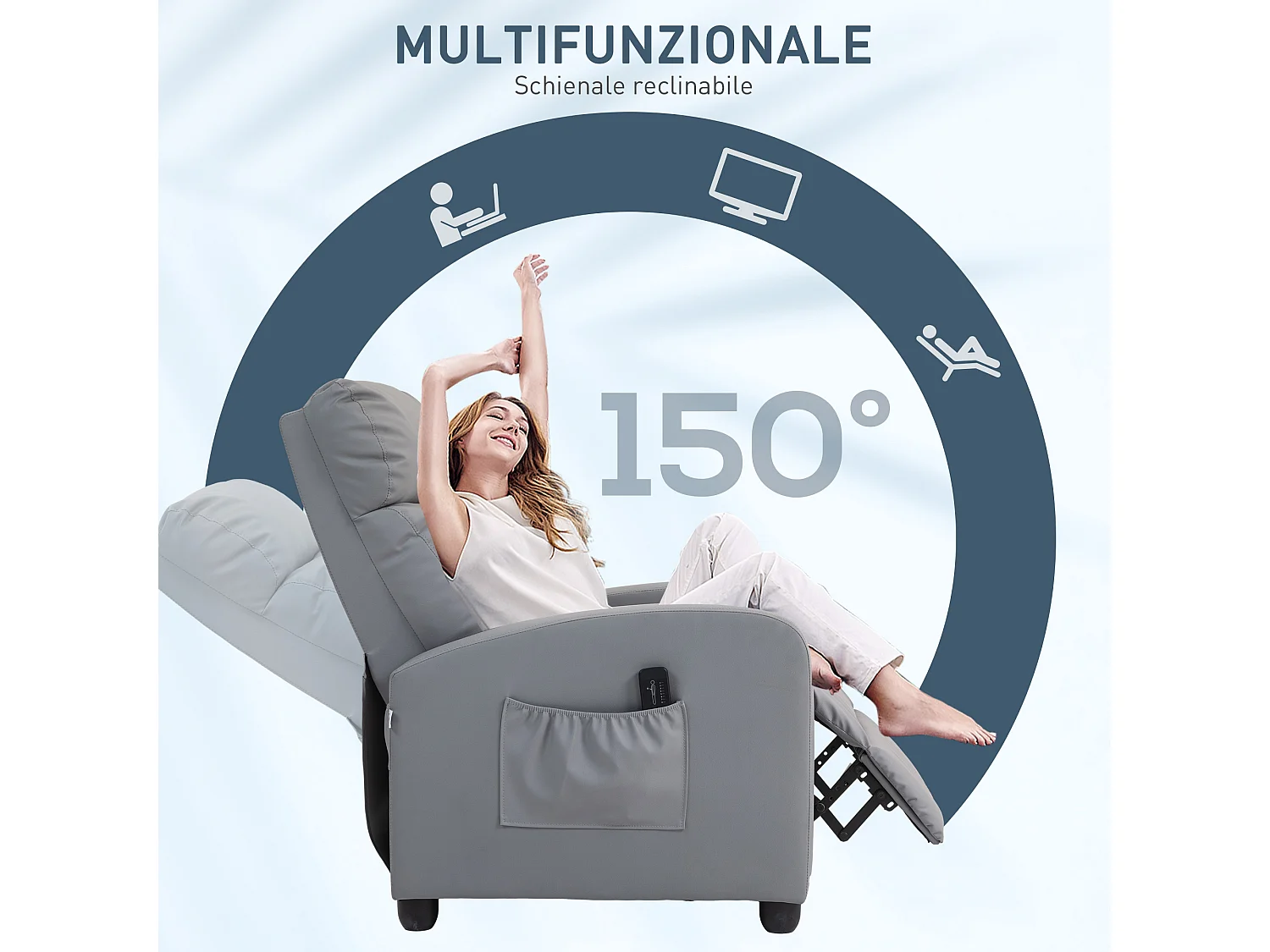 Poltrona massaggiante reclinabile con 8 modalità e telecomando grigio