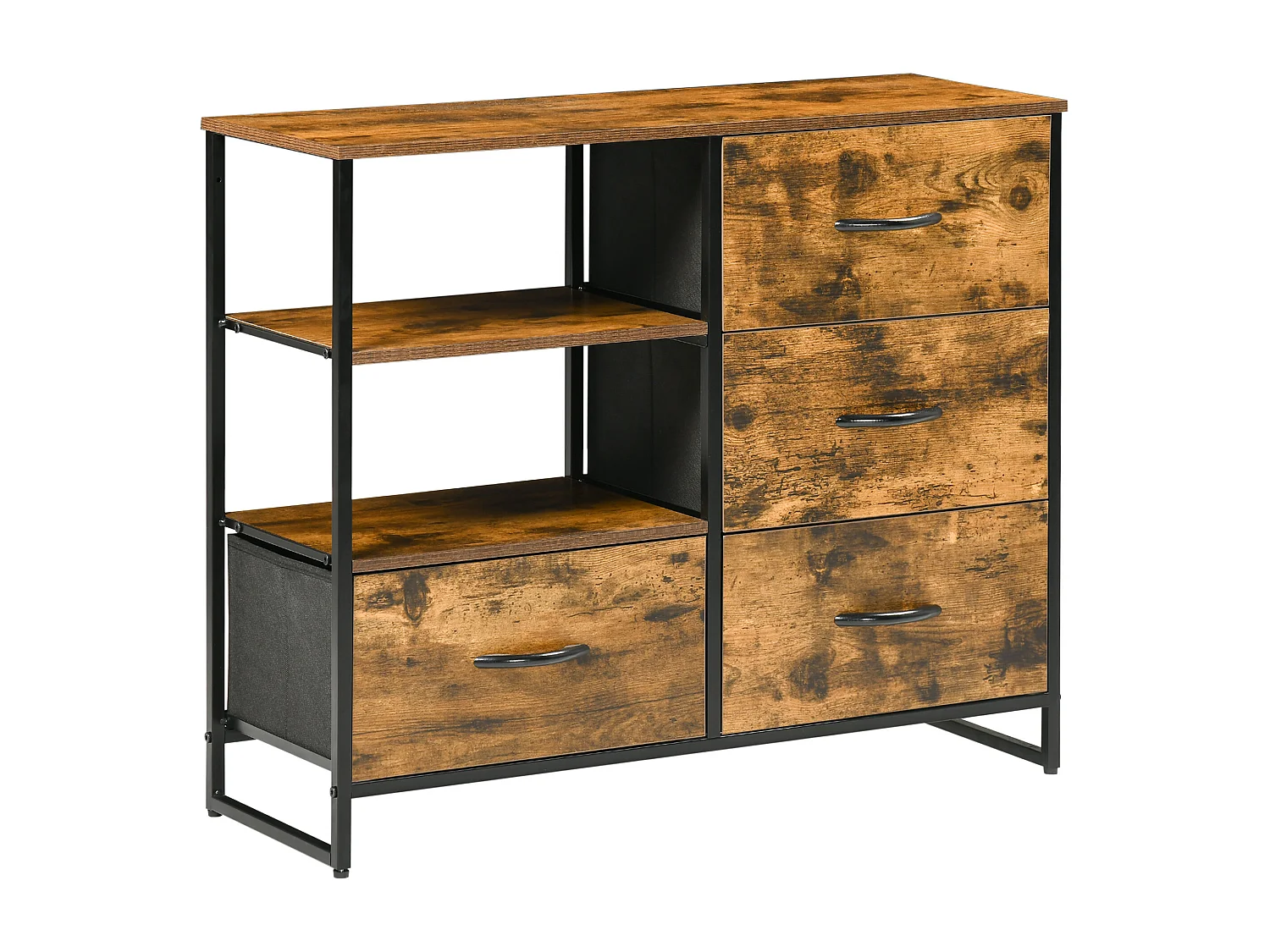 Cassettiera con 4 cassetti in tessuto e 2 ripiani aperti