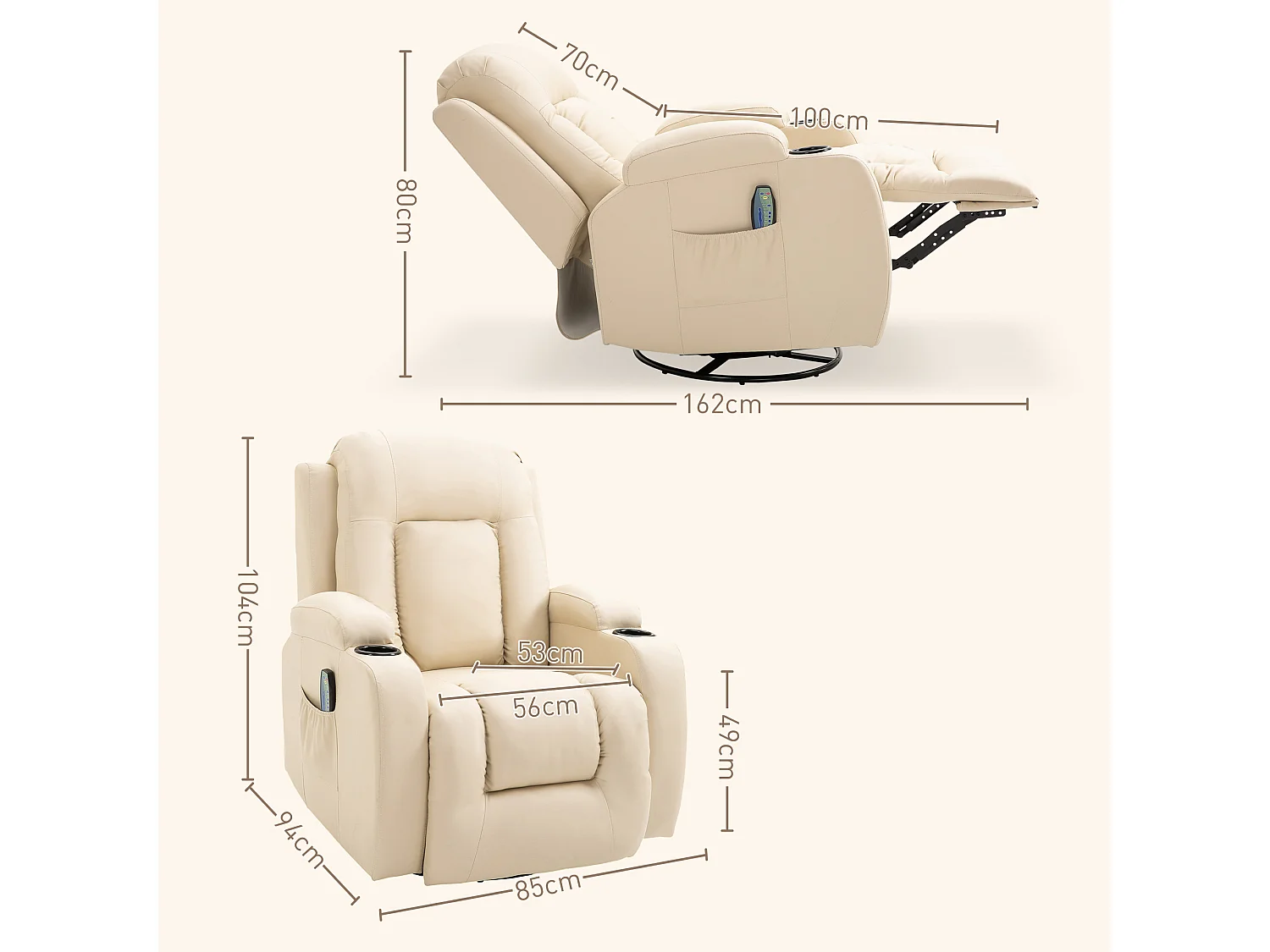 Poltrona massaggiante a 8 punti con telecomando in finta pelle beige