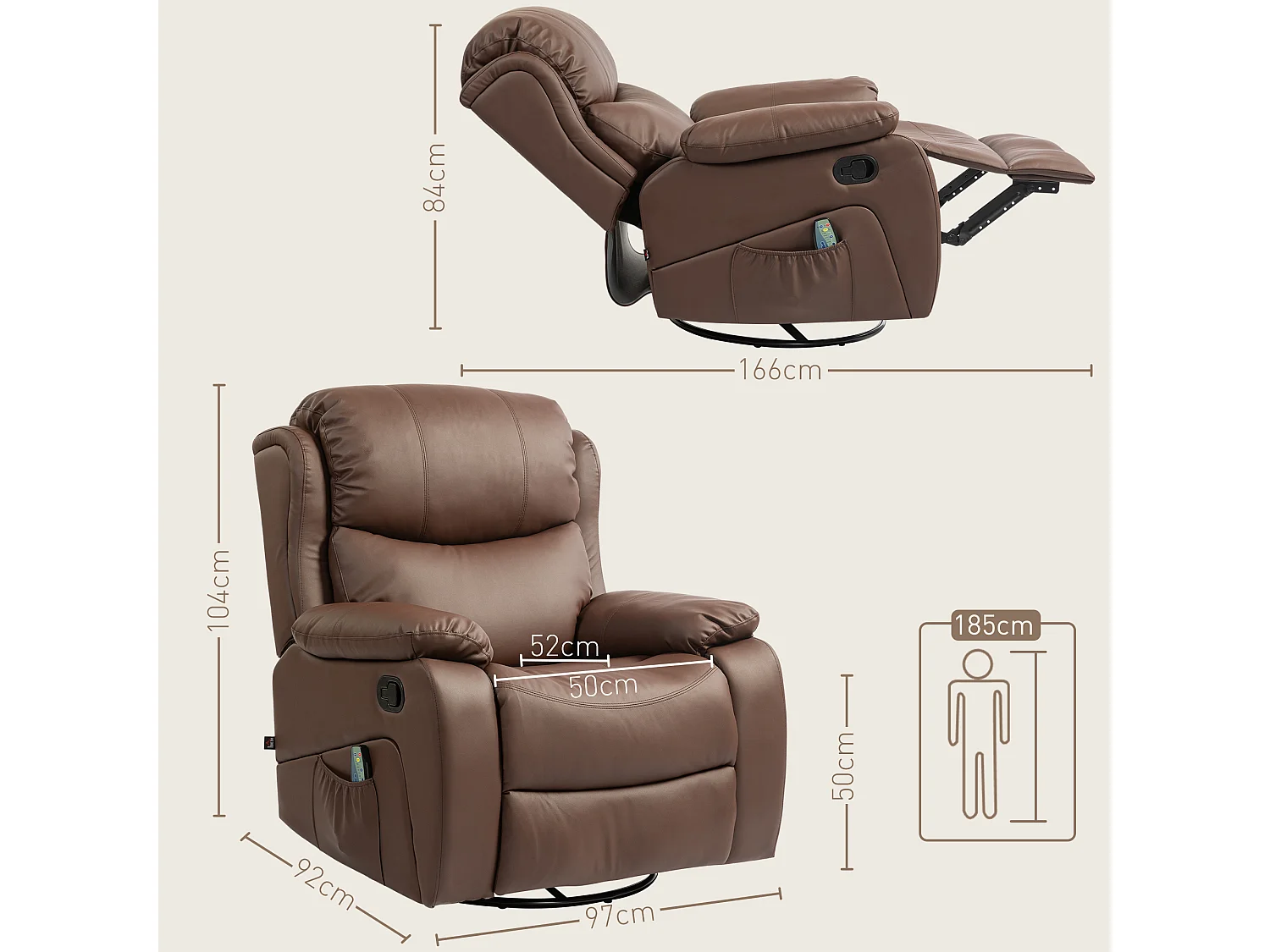 Poltrona relax reclinabile e massaggiante con riscaldamento marrone