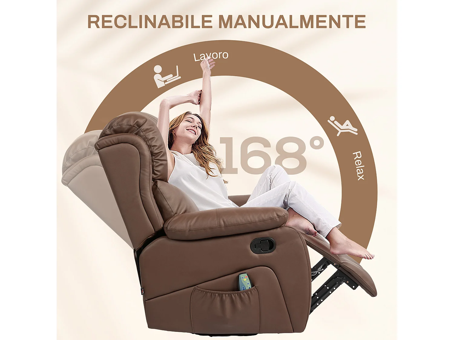 Poltrona relax reclinabile e massaggiante con riscaldamento marrone