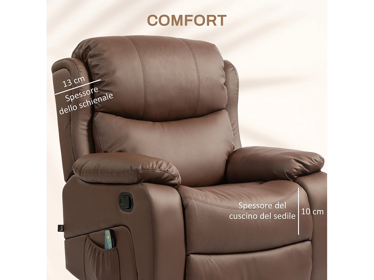 Poltrona relax reclinabile e massaggiante con riscaldamento marrone