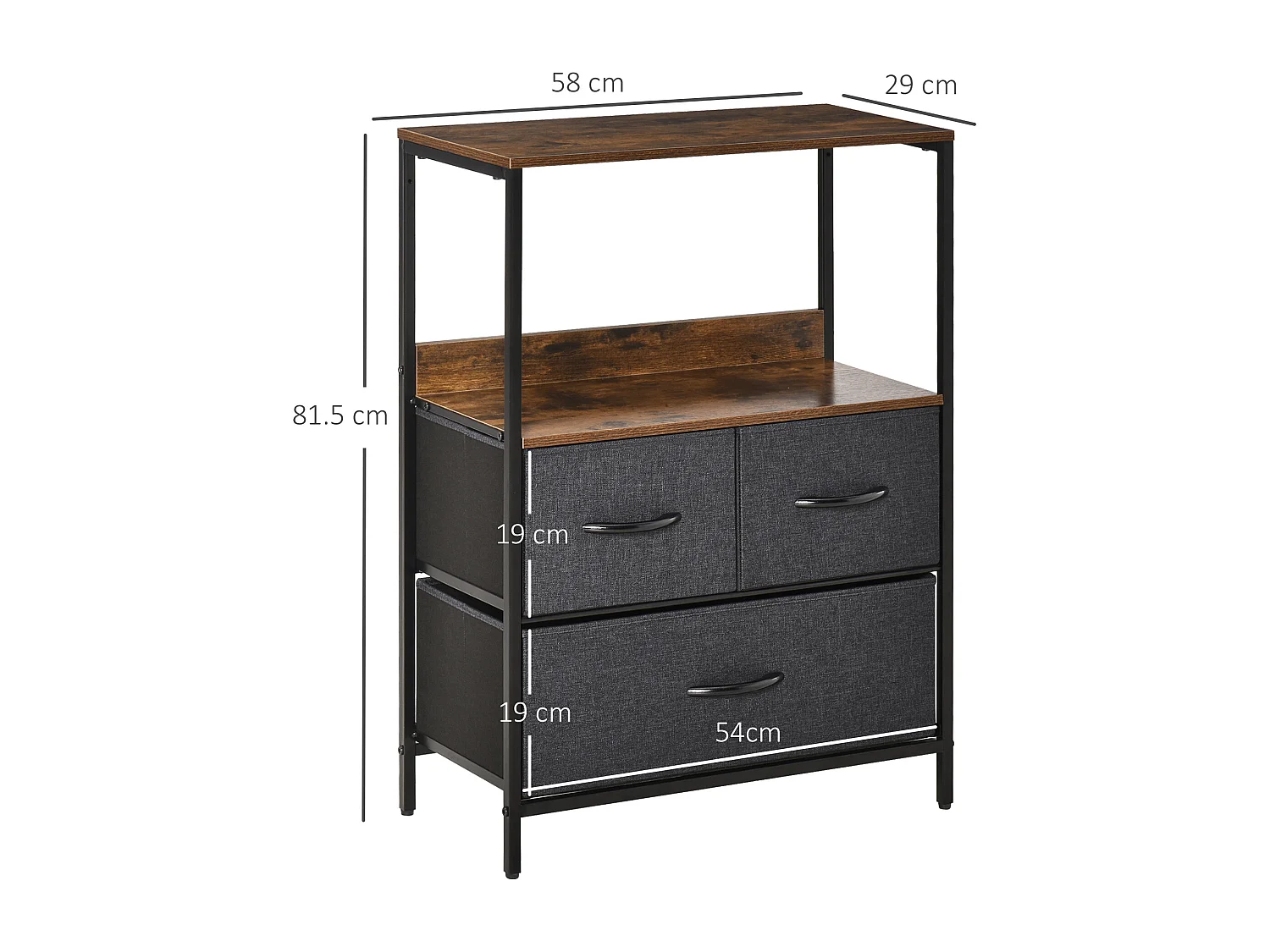 Mobile cassettiera multiuso 3 cassetti in tessuto 58x29x81.5cm