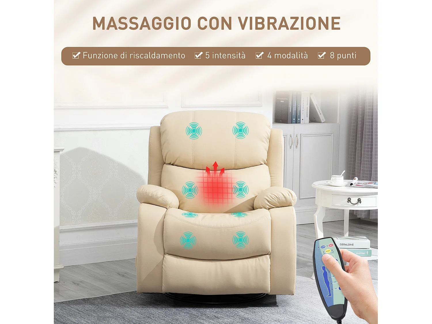 Poltrona relax reclinabile 8 punti massaggianti e riscaldamento in pu