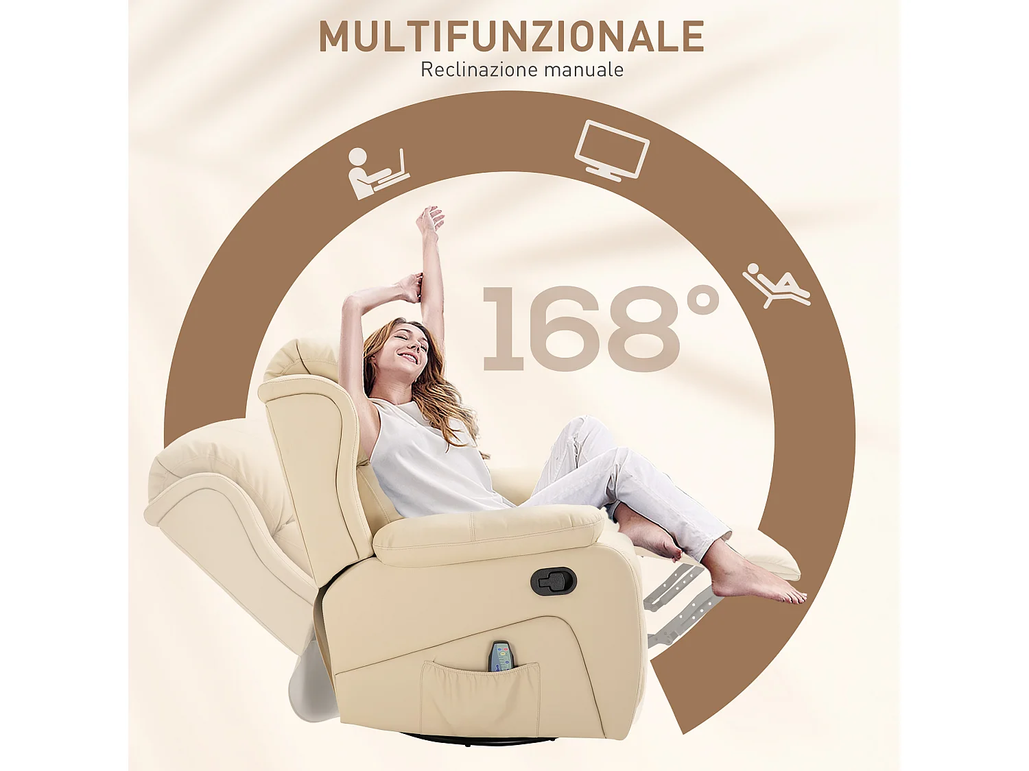 Poltrona relax reclinabile 8 punti massaggianti e riscaldamento in pu