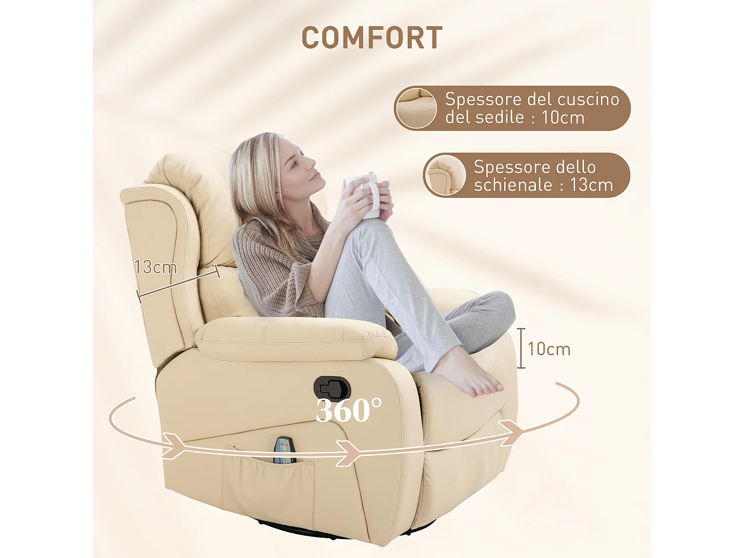 Poltrona relax reclinabile 8 punti massaggianti e riscaldamento in pu