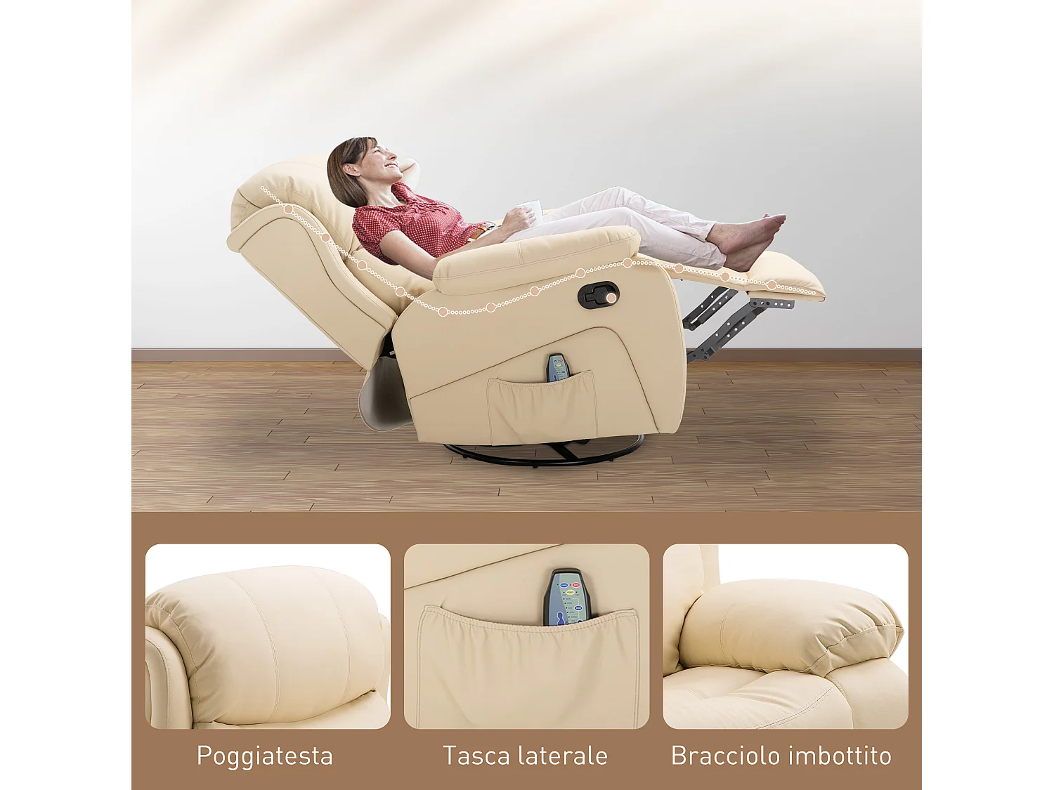 Poltrona relax reclinabile 8 punti massaggianti e riscaldamento in pu