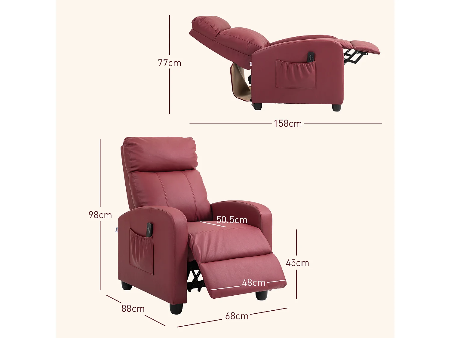 Poltrona massaggiante reclinabile con 8 modalità e telecomando rosso