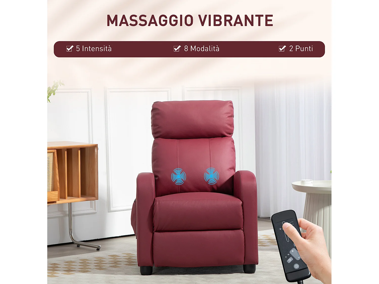 Poltrona massaggiante reclinabile con 8 modalità e telecomando rosso