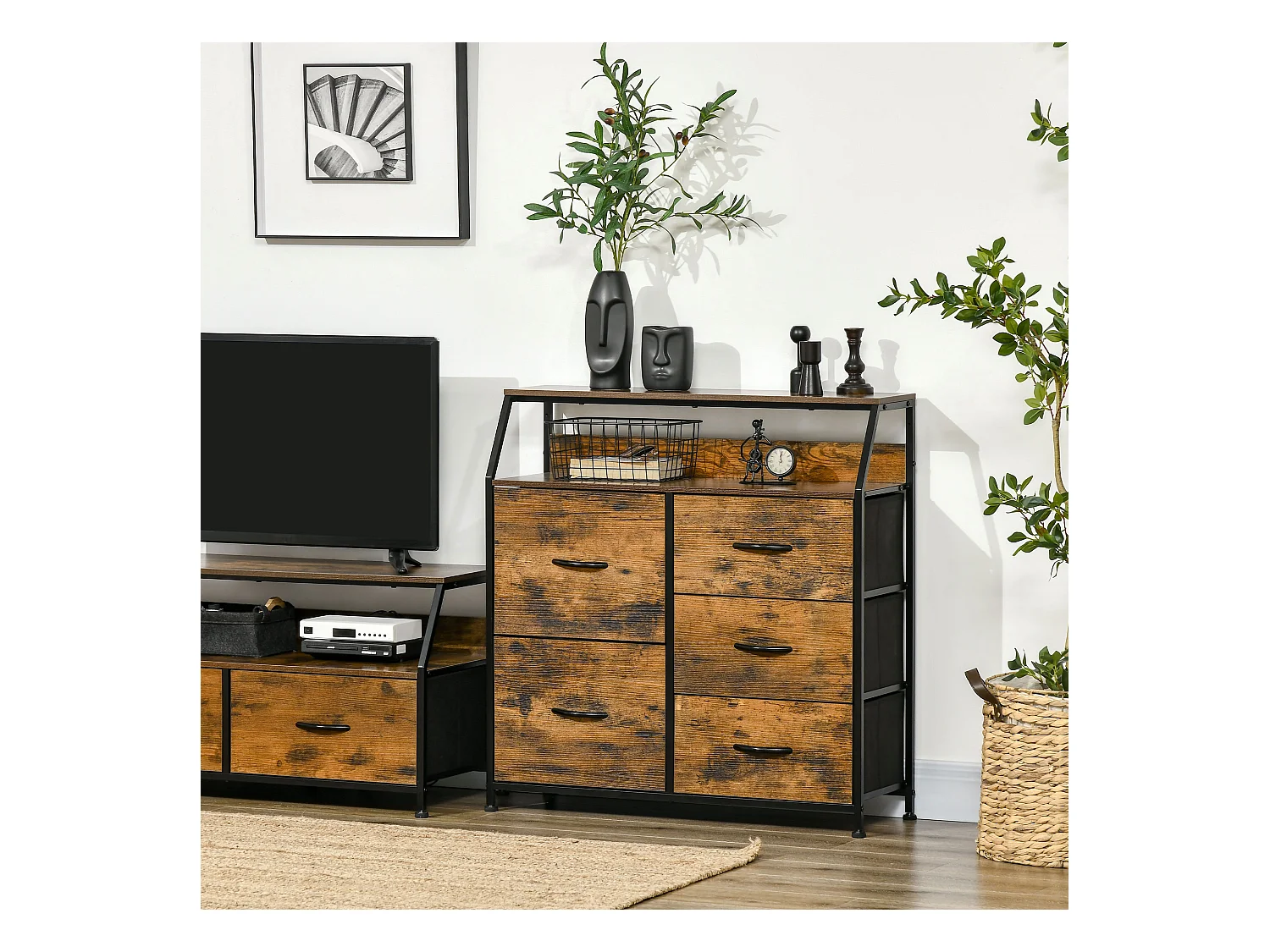 Cassettiera stile industriale 5 cassetti in tessuto pieghevoli