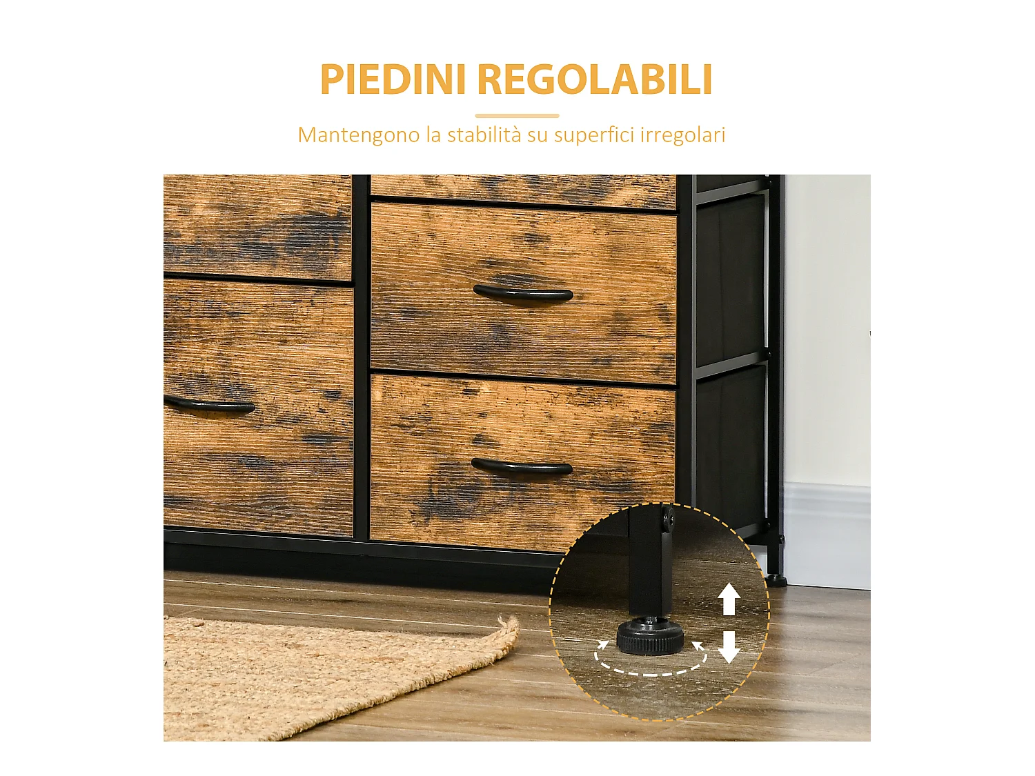 Cassettiera stile industriale 5 cassetti in tessuto pieghevoli