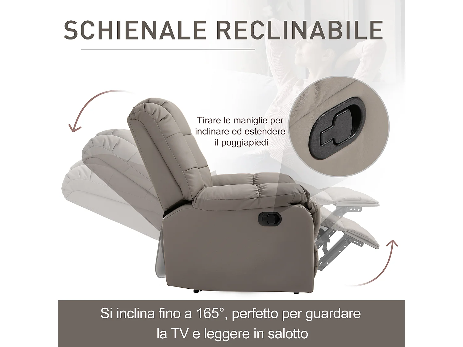 Poltrona relax massaggiante e reclinabile in finta pelle grigia