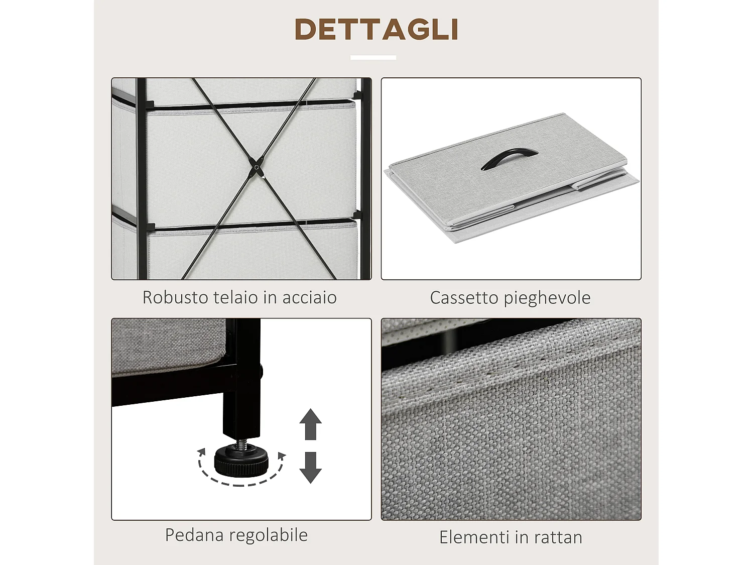 Cassettiera 5 cassetti in tessuto rimovibili stile industriale