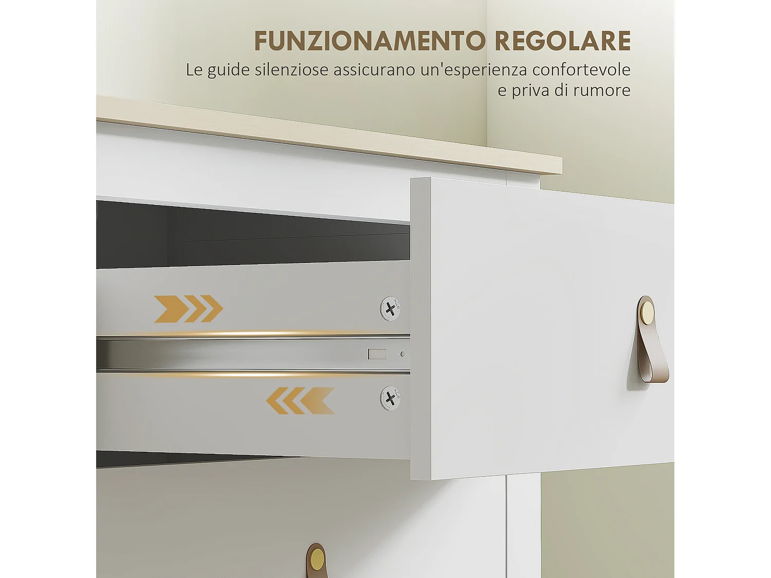 Cassettiera 6 cassetti con maniglie in finta pelle bianco